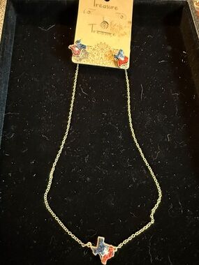 Gold-Tone Texas Flag Pendant Necklace - Blue & Red